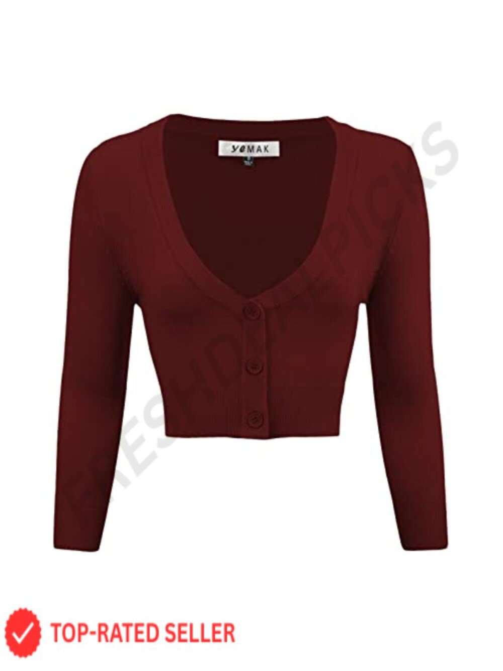 Cropped Bolero Cardigan Button Up 3/4 Sleeve Lightweight Knit Women's